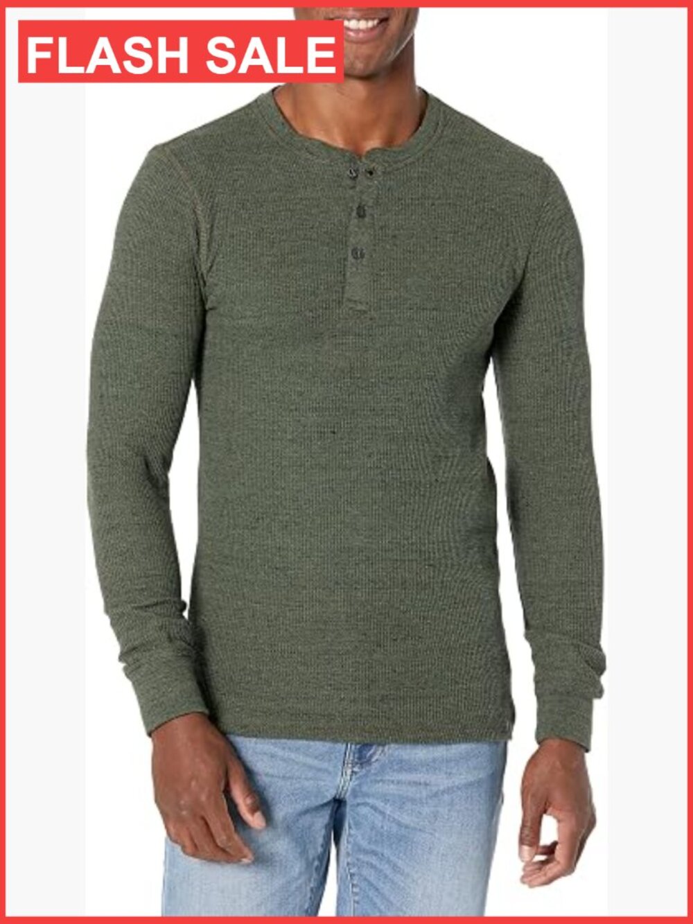 Long Sleeve Waffle Henley Men's Casual Cotton Thermal Tee